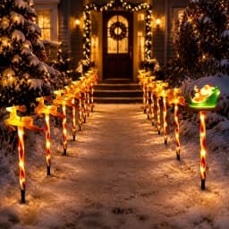 5pcs/set Christmas Solar Stake Lights Santa Sleigh & Reindeer & Sled Outdoor Solar Pathway Light For Garden Yard Festive Decor
