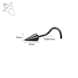 ZS 1 Piece 20G Stainelss Steel Long Spike Nose Stud Men Women Black L/I/S Shapes Nose Piercings Cone Nostril Piercings 6/8/10MM