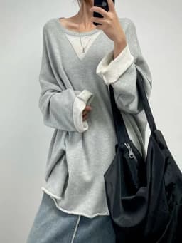 EAM Gray Brief Shaped Long Sweatshirt New Round Neck Long Sleeve Women Big Size Fashion Tide Autumn 2026 30A2866