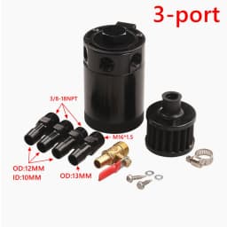 Universal Air Oil Separator Car 2-Port/3-Port Oil Catch Can 1 Outlet+2 Inlet With Breathing Filter And Oil Drain Valve Filter