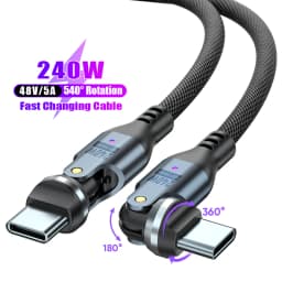 240W USB C to USB C Cable,Dual Head 540° Rotation 5A PD Fast Charging Cord,Nylon Braided Data Wire for iPhone 16,Samsung Galaxy