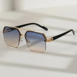 1pcs Stylish Men's Double Bridge Square Sunglasses, Anti-Reflective, Metal and Acetate Material for Daily Wear.