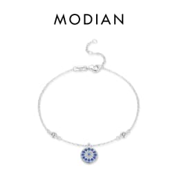 MODIAN Pure 925 Sterling Silver Luxury Turquoise Blue Eyes Clear Cubic Zircon Crystal Link Chain Bracelet For Women Fine Jewelry