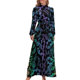 White Music Notes Dress Note Worthy Print Sexy Maxi Dress Aesthetic Bohemia Long Dresses High Waist Pattern Clothing
