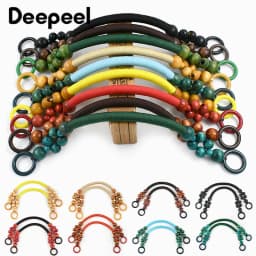 2/4Pcs 37/48cm Wooden Beaded Purse Frame Rope Wrapped Bag Handles for Crochet Beach Totes DIY Bags Making Replacement Supplies