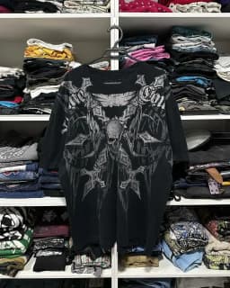 Black Mens Gothic Dark Style Sweatshirt Loose Unique Wing Print Design on Front Chest Trendy Casual Streetwear Edgy Personality