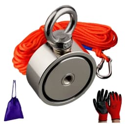 500kg Strong Neodymium Round Magnet Set with 20m Rope Claw 250kg*2 Outdoor Fishing Doulbe Sided Combined Metal Detecting