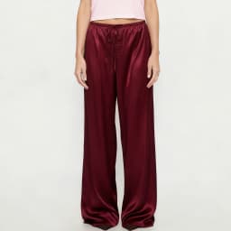 Women's Solid Color Satin Pants Elastic Drawstring Waist Loose Straight Trousers Summer Fall Elegant Casual Daily Long Pants
