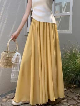 2025 New Women's Chiffon A-Line Maxi Skirt: High Waist Flowy Hem with Elegant Drape & Wide Silhouette