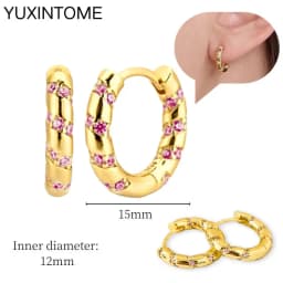 925 Sterling Silver Needle Pink Crystal Heart Hoop Earrings for Women Fashion Geometric Pendant Earrings Luxury Jewelry Gifts