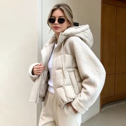 Women Mixed Fabric Spliced Puffer Jacket Hooded Drawstring Zip Up Long Sleeve Quilted Warm Cropped 2026 New Ladies Outerwear