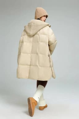 Winter Knitted Hooded Splice Down Jacket Women White Duck Down Double Zipper Outwears Female Warm Mid-length Parker Down Jacket