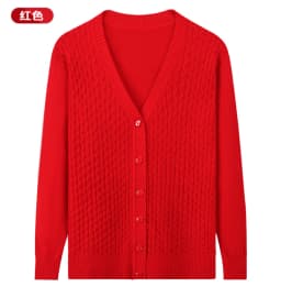 UHYTGF Elegant Mother Spring Autumn Sweater Jacket Single-Breasted Knitted Cardigan For Women Fashion V-Neck Loose Size Coat1447