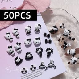 70/50Pcs Hello Kitty Cat Nail Charms Cute Mix Color 3D Heart and Bowtie Nail Art Accessories for a Stylish and Adorable Manicure