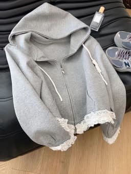 Lace Patchwork Sweet Hoodies Women Spring Preppy Style Long Sleeve Cute Sweatshirt Fashion Pockets Female Loose Korean Tops New