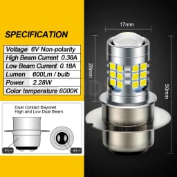 Ruiandsion 1x P26S LED 6V 12V Motorcycle Headlight H6M P36D LED Bulb 6000K High Bright White Light for Scooter ATV UTV Lamp