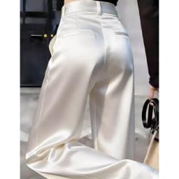 Women Solid Color Acetate Satin Wide Leg Pantalons Korean Lady Fashion Casual Trousers Summer Femme High Waist Straight Leg Pant