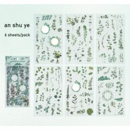 6 Sheets/pack PET Die-cut Sticker Retro Plants Flowers Ferns Clovers Lavenders DIY Scrapbook Junk Journal Collage Materials