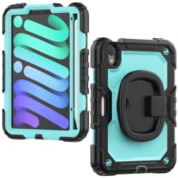 For iPad Mini 7 6 2024, Military Grade Shockproof Silicone Cover with 360 Folding Handle Grip + Handle Shoulder Strap