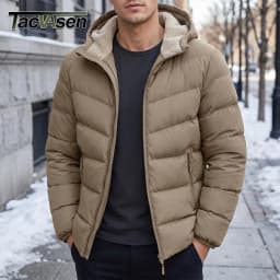 TACVASEN Mens Sherpa Lined Puffer Jacket Quilted Full-Zip Water Resistant Windproof OutShell Zippered Pockets Fleece Warm Coat