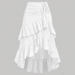 Skirts Summer Elegant Vacation Asymmetrical Flounce Drawstring Natural Waist Midi Casual A-Line Skirts For Women