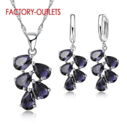 925 Sterling Silver Bridal Jewelry Sets Austrian Crystal Plant Shape Necklaces Hoop Earrings Women Girls Party Anniversary