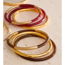 Yhpup 1Set 66mm 3 Round Circle Resin Overlay Minimalist Bracelet Bangle Set 18K Gold Plated Stainless Steel Wrist Trend Jewelry