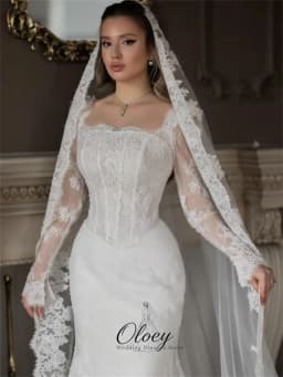 OLOEY Customized Glamorous Square Collar Long Sleeve Bridal Gown Lace Mermaid Wedding Dresses For Woman Vestidos De Novia