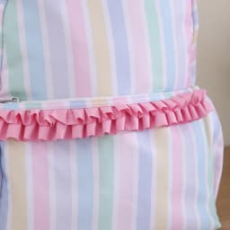 Rainbow Striped Backpack Light Colored Schoolbag With Adjustable Shoulder Straps And Pink Pleated Lace Design Fashion