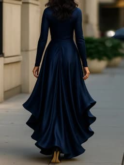 Womens Dresses 2025 Spring New Solid Color Satin V-Neck Long Sleeve Waist Cinched Irregular Ruffle Hem Elegant Party Dress