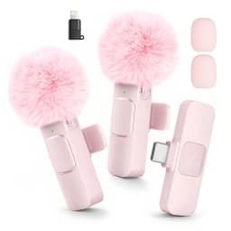 Wireless Mini Lavalier Clip Mic with Furry Windscreen, Dual‑Port Type‑C & Lightning Adapter for iPhone, Android, Tablets, Laptop