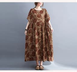 Plus Size Bohemian Print Maxi Long Dress for Women Floral Casual Cotton Linen Loose Vintage Vestidos Para Mujer Robe Dresses