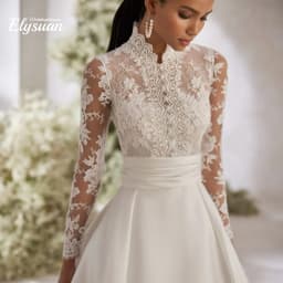 Customized Lace Appliques Wedding Dresses High Collar Long Sleeves A-Line Bridal Gowns Party Dress Vestidods De Novia