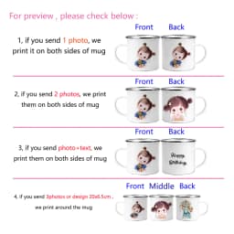 Customized Enamel Mug Print with LOGO Photo and Text, Office Water Cups, Personalize Name, Breakfast Milk Tea Coffee Cup, 350ml