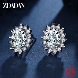 ZDADAN 925 Silver Blue Oval Crystal Earrings For Women Fashion Wedding Jewelry Gifts