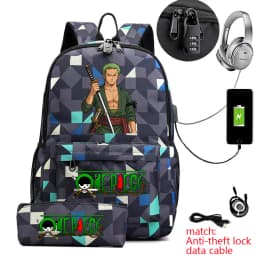 One Piece Zoro Print School Backpack Anti Theft Kids Teen Bookbag with Pencil Case