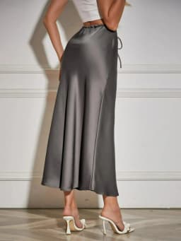 2026 Spring Summer Solid Color Satin Long Skirt For Women High Waist Lace-Up Fashion Elegant Faldas Light Luxury Women's Skirt