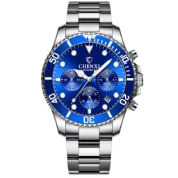 CHENXI Men's Luminous Waterproof Multi-function Watch Stainless Steel Strap Chronograph Calendar Casual Daily Wristwatch
