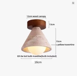 IWHD Wood Canopy LED Ceiling Light Fixture Nordic Modern Simple Ellipse Natural Yellow Travertine Ceiling Lamp Lamparas De Techo