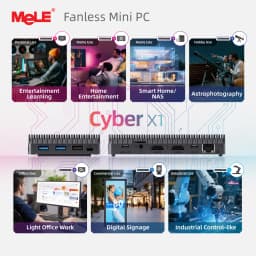 MeLE Cyber X1 Mini PC N150 Fanless PC 8GB 16GB 128GB 256GB 512GB 2.4/5G Wi-Fi, Full-Functional USB-C, 4K Triple Display Desktop