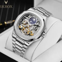 2026 High-end Luxury SKROX Square Man Watch Sapphire Stainless Steel Skeleton Moon Phase Classic Automatic Movement Male Watches