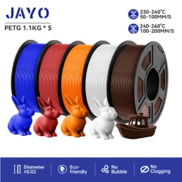JAYO Filaments PETG 5 Rolls Mixed Colors 3D Printer Filament 1.75mm 100% No Bubble FDM 3D Printer Materials DIY Gift 1.1KG/1 Rol
