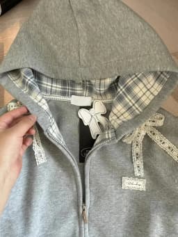 Korean Style Gray Lace Patchwork Hoodies Women Cute Bow Long Sleeve Sweatshirt Japan Sweet Loose Long Sleeve Female Outwear