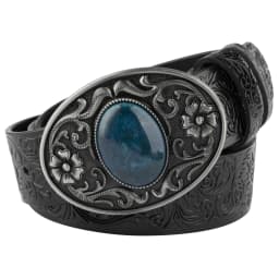 Women's Decorative Buckle Colorful Bead Embossed Split Leather Belt
