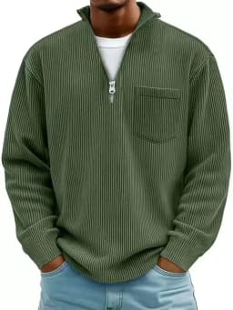 Autumn And Winter New Men's Solid Color Corduroy Long-sleeved Zipper Stand-up Collar Loose Fashion Men's Sweater