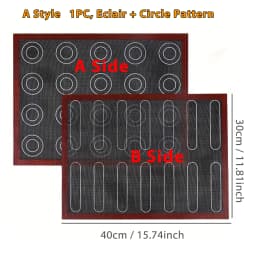 Reusable Perforated Silicone Baking Mat & Steaming Mesh, Non-Stick Oven Liner with Eclair & Round Choux Puff Pattern for Cookies