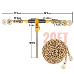 SucceBuy 2 PCS Ratchet Chain Binder 3/8"-1/2" with G80 Chains 12000 lbs Adjusting Handle Tie Down Hauling for Flatbed Trailer