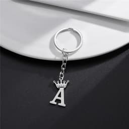 Unique DIY Crown Stainless Steel A-Z Letters Pendant Keychains for Men Women 26 Alphabet Car Key Ring Name Jewelry Keyrings Gift