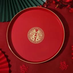 1Pcs Wedding Banquet Red Tray Durable Decorative Snack Fruit Toast Chinese Traditional Plate Festive Supplies Plastic Xi Tray