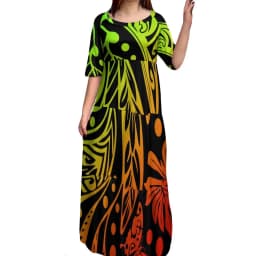 High Quality Custom Tie Dye Polynesian Tribal Design Dresses Women Lady Elegant Multi Tiered Dress Women Clothing 8XL